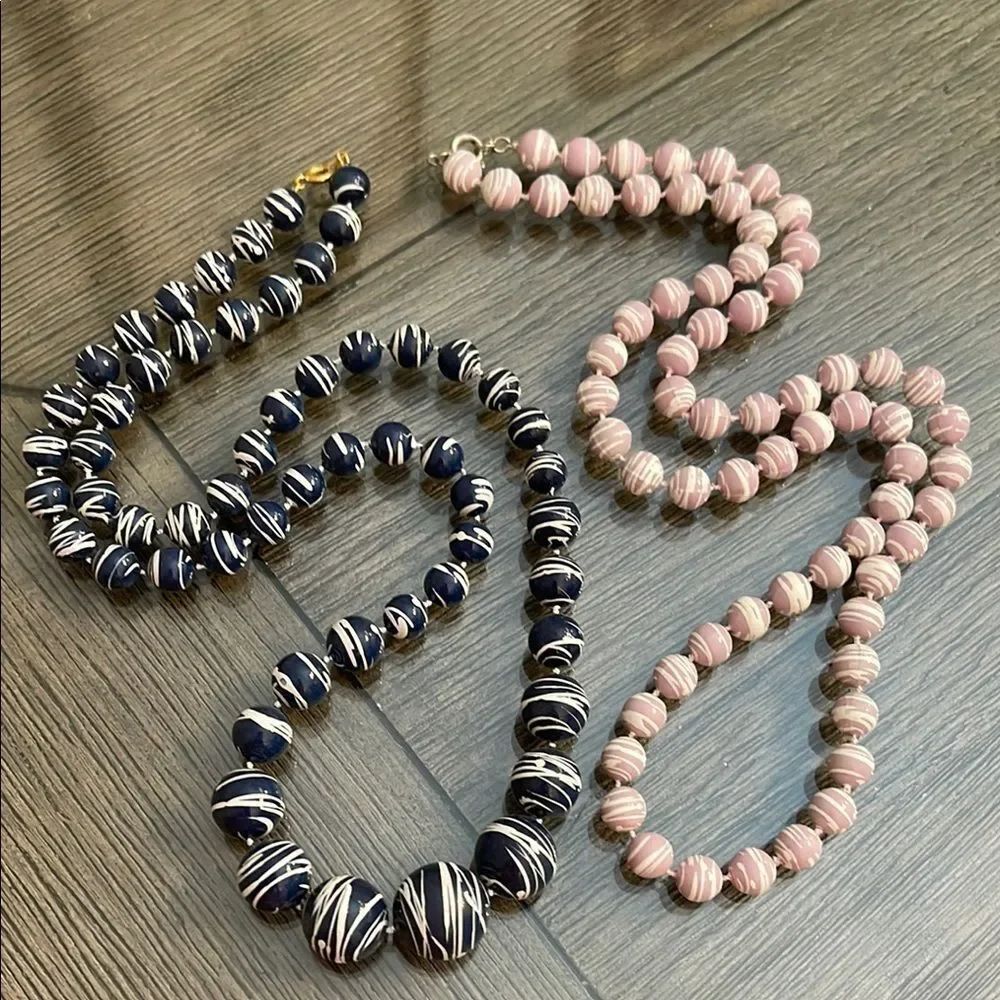 Vintage Paint Splatter Navy and Lavender Beaded Necklaces